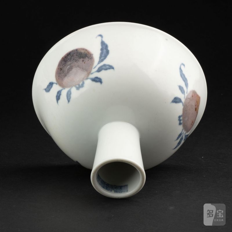    明 青花釉裡紅壽桃高足杯 - 图6
